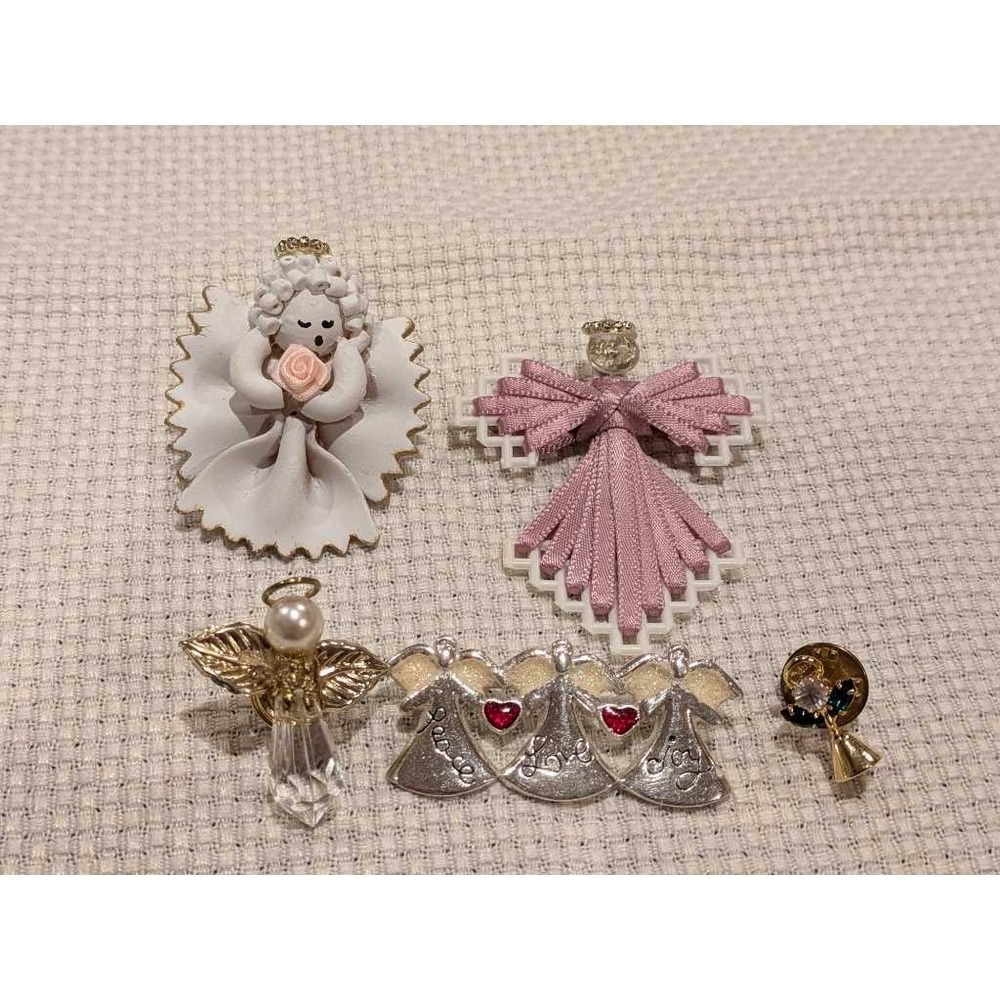 Lot of 5 Angel Brooches Pins Rhinestone Pearl Heart Christmas Holiday Jewelry